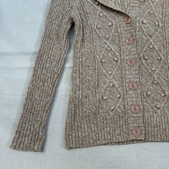 Izod Heather Tan Textured Geometric Print Knit Cardigan Sweater Shawl Collar M - Picture 5 of 13